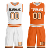 Custom White Orange Classic Style Reversible Basketball Uniform Personalized COOLMAX BBJR-D017052
